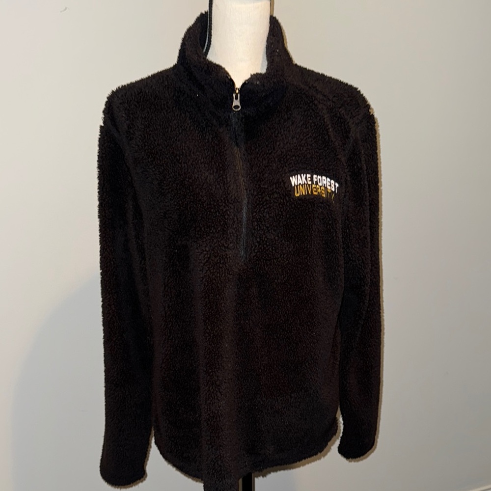 MV Sport Black Teddy Wake Forest Jacket Quarter-Zip Fleece Sz S